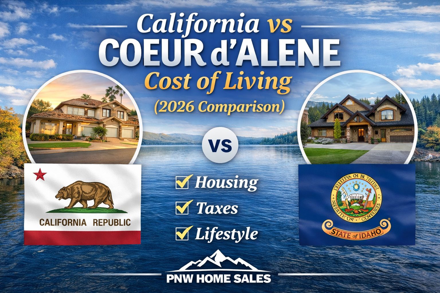 California vs Coeur d’Alene Idaho cost of living comparison for 2026 including housing, taxes, and lifestyle differences