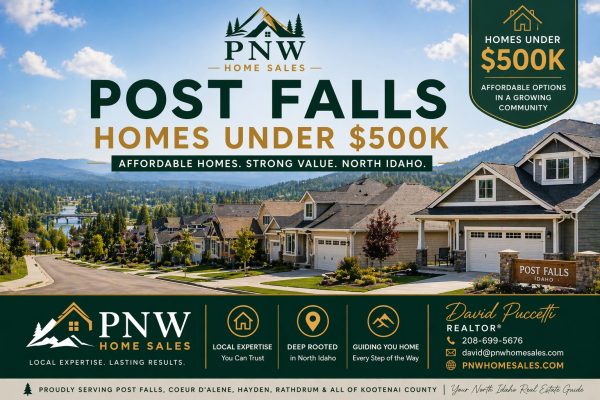 Post Falls homes under 500k with affordable North Idaho real estate and PNW Home Sales branding