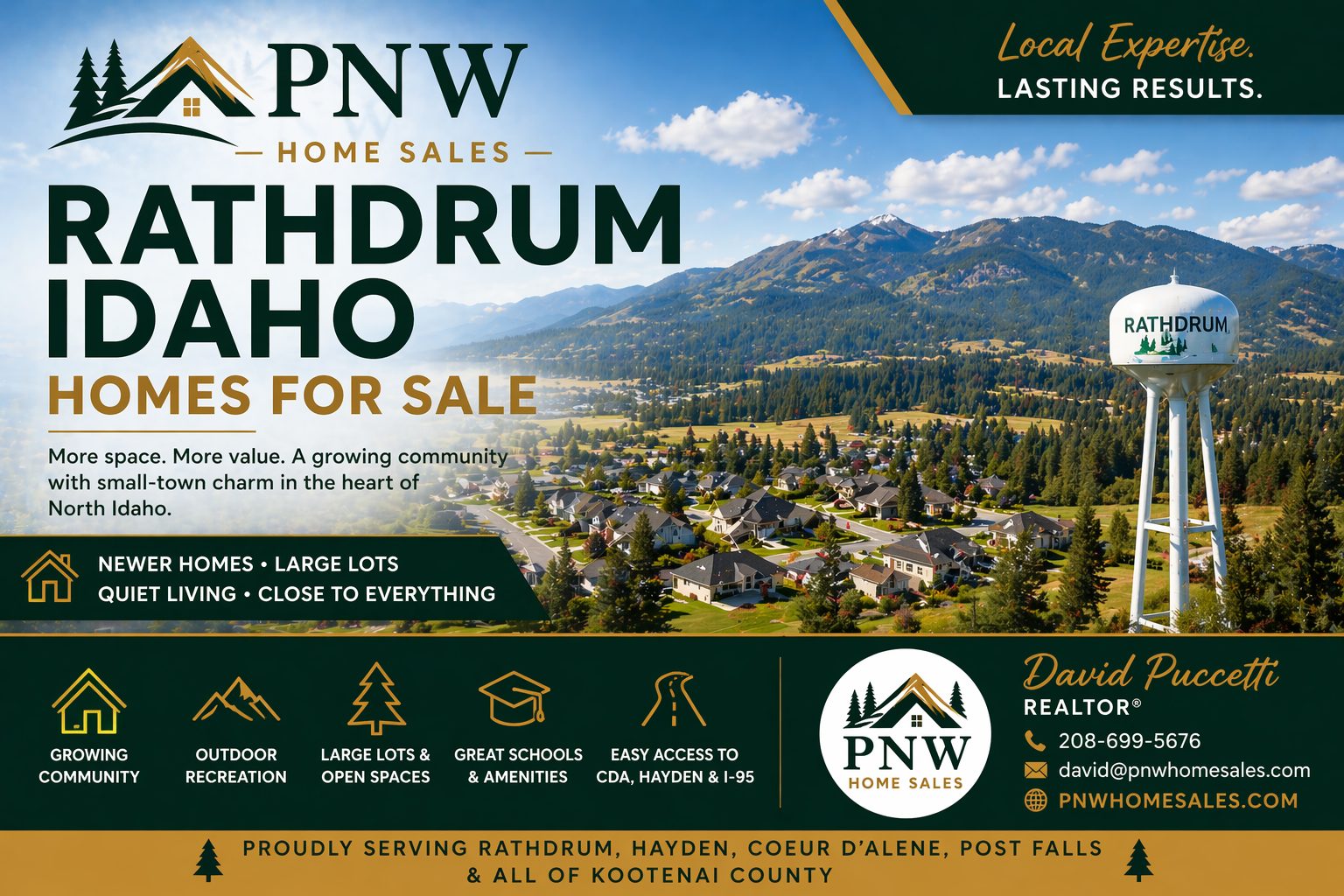 Rathdrum Idaho homes for sale with mountain views, residential neighborhoods, and PNW Home Sales real estate in North Idaho