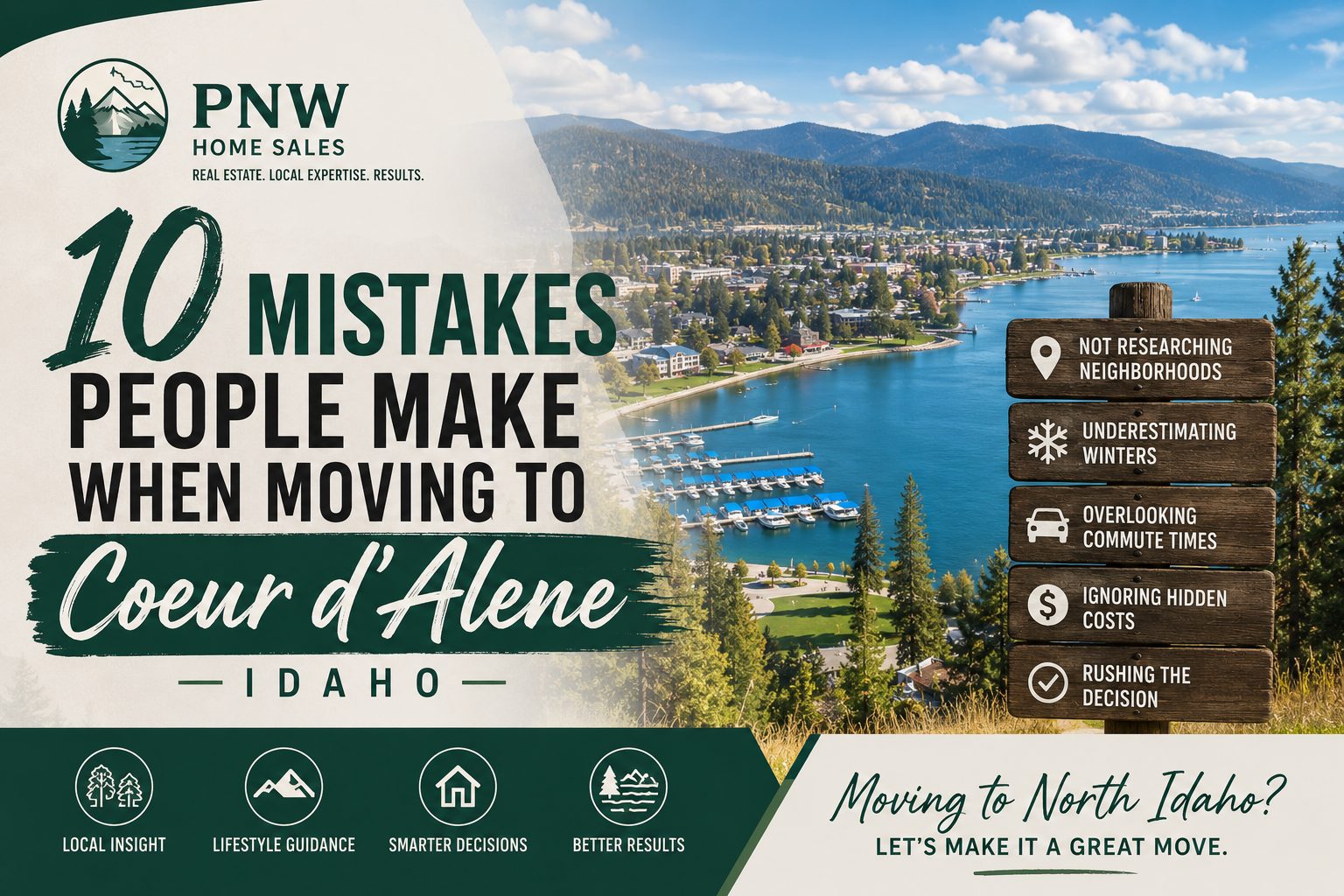 10 mistakes people make when moving to Coeur d’Alene Idaho in 2026 including housing, weather, cost of living, and relocation planning