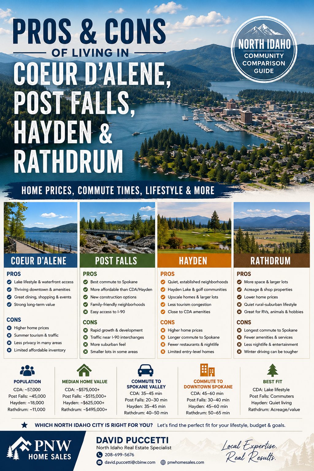 Pros and cons of living in Coeur d’Alene, Post Falls, Hayden, and Rathdrum Idaho in 2026 with lifestyle and housing comparisons