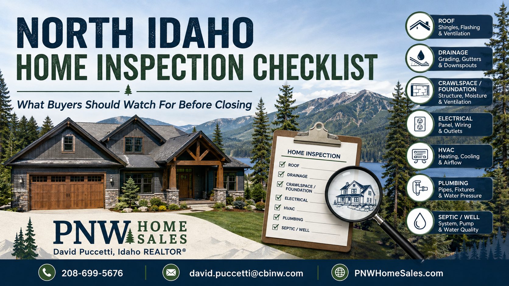 North Idaho home inspection checklist with essential items buyers should review before purchasing a home in Coeur d’Alene and Kootenai County