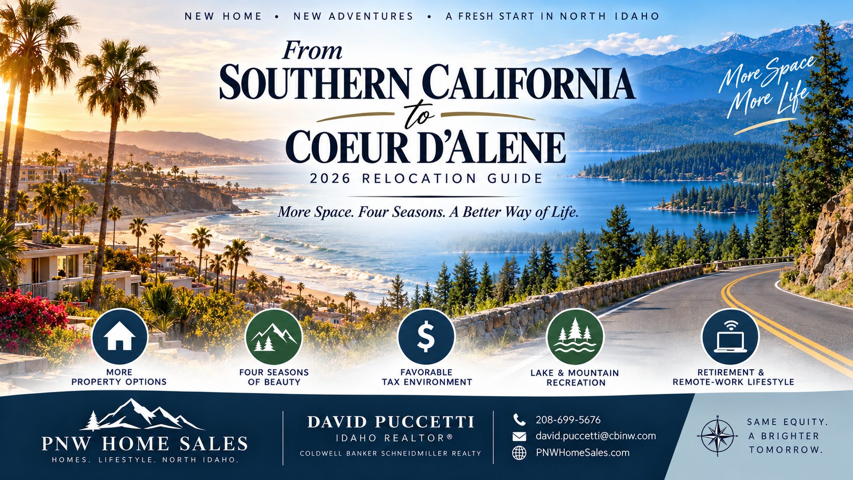 Moving from Southern California to Coeur d’Alene Idaho in 2026 relocation guide covering housing, cost of living, taxes, climate, and North Idaho lifestyle
