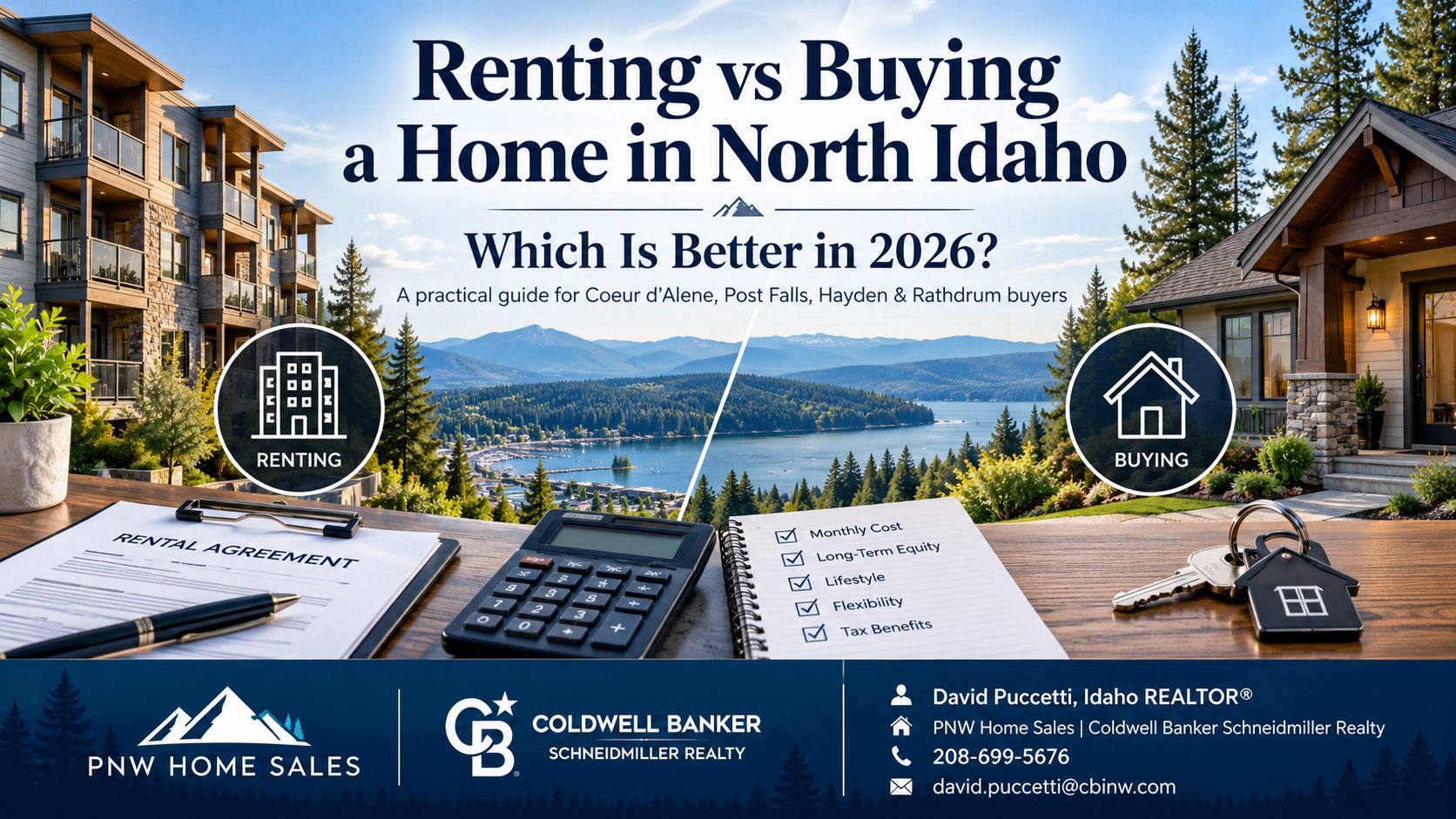 Renting vs buying a home in North Idaho in 2026 comparing monthly housing costs, mortgage payments, rent prices, homeownership expenses, and long-term financial benefits